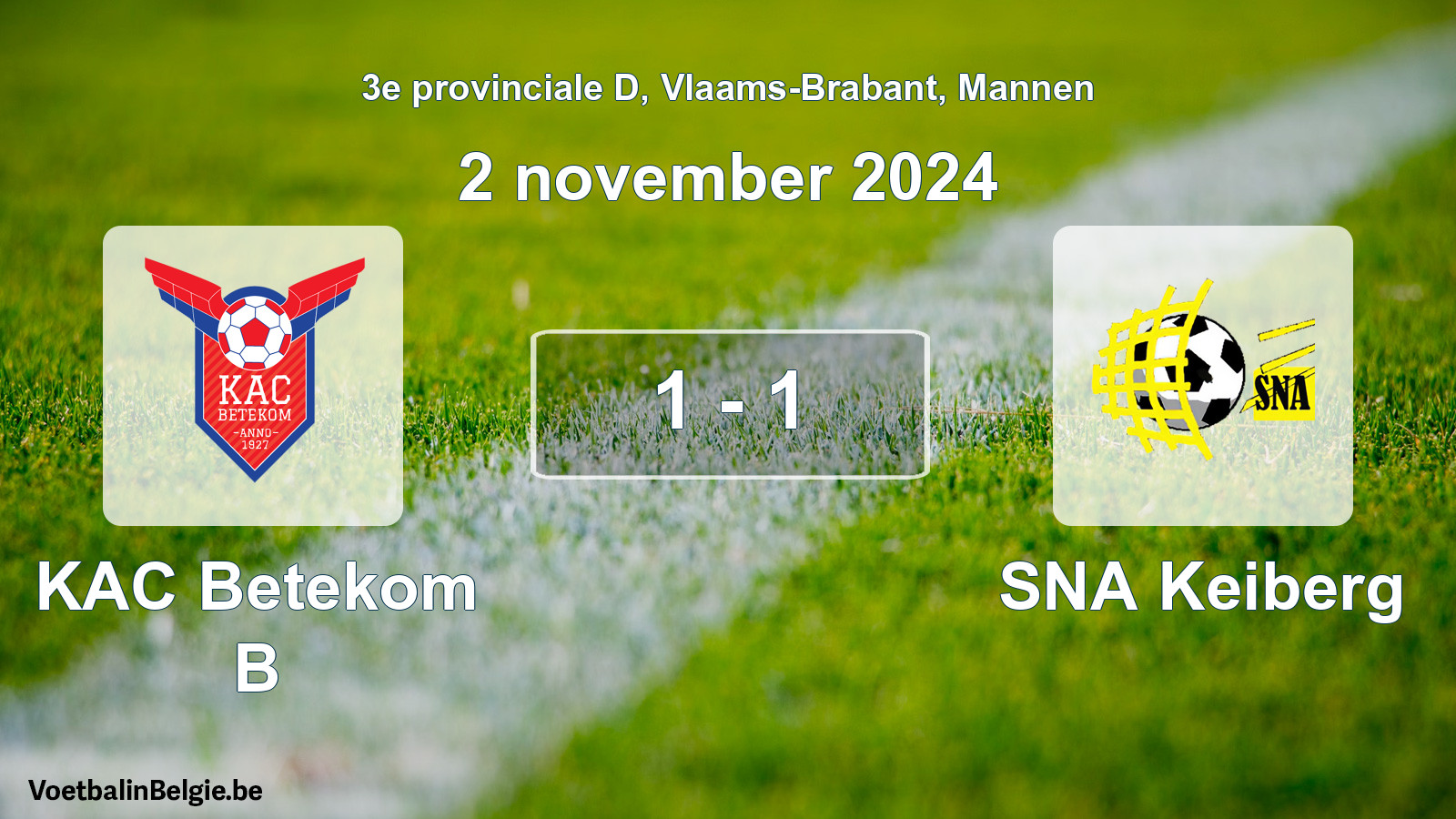 Gespeelde wedstrijd mannenvoetbal: KAC Betekom B - SNA Keiberg 1 - 1 (2 november 2024)