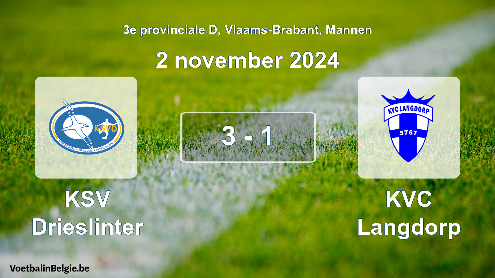 Gespeelde wedstrijd mannenvoetbal: KSV Drieslinter - KVC Langdorp 3 - 1 (2 november 2024)