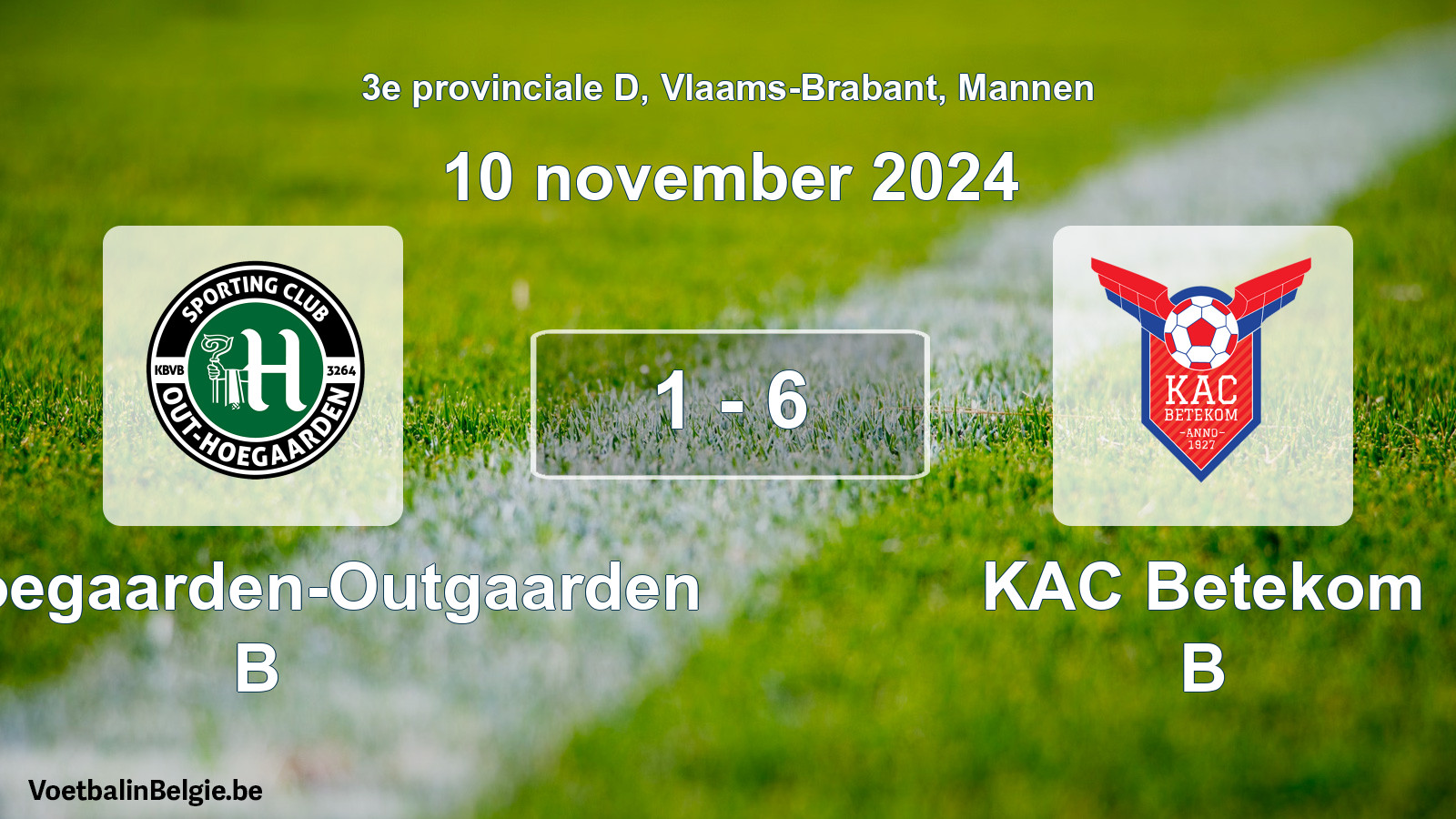 Gespeelde wedstrijd mannenvoetbal: SC Hoegaarden-Outgaarden B - KAC Betekom B 1 - 6 (10 november 2024)