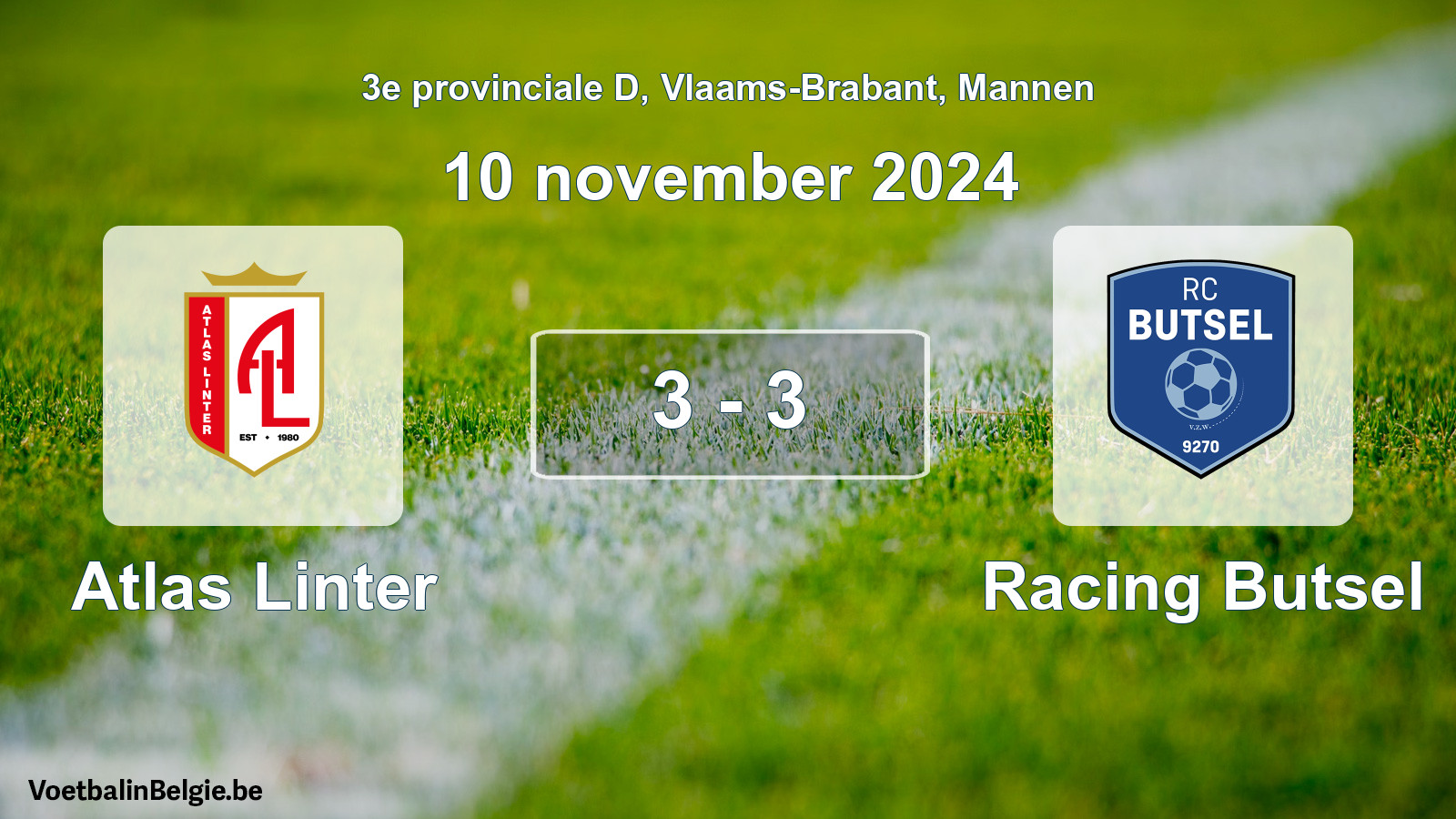 Gespeelde wedstrijd mannenvoetbal: Atlas Linter - Racing Butsel 3 - 3 (10 november 2024)