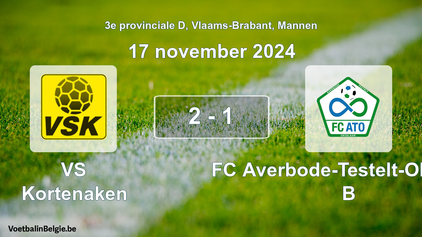 Gespeelde wedstrijd mannenvoetbal: VS Kortenaken - FC Averbode-Testelt-Okselaar B 2 - 1 (17 november 2024)