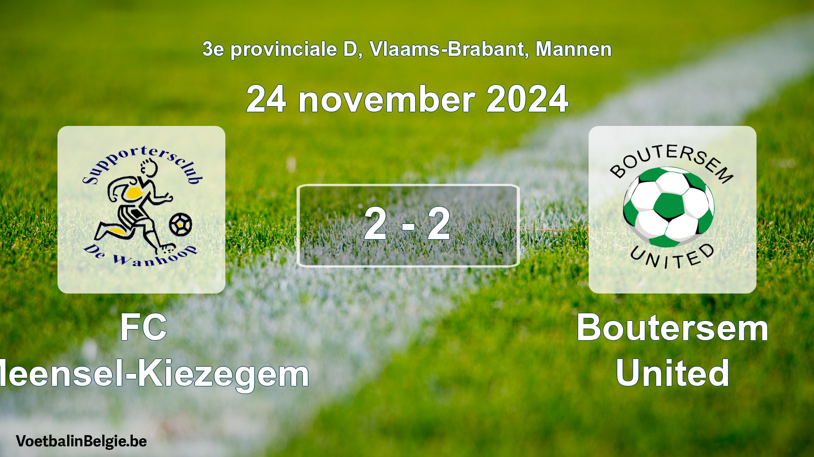 Gespeelde wedstrijd mannenvoetbal: FC Meensel-Kiezegem - Boutersem United 2 - 2 (24 november 2024)