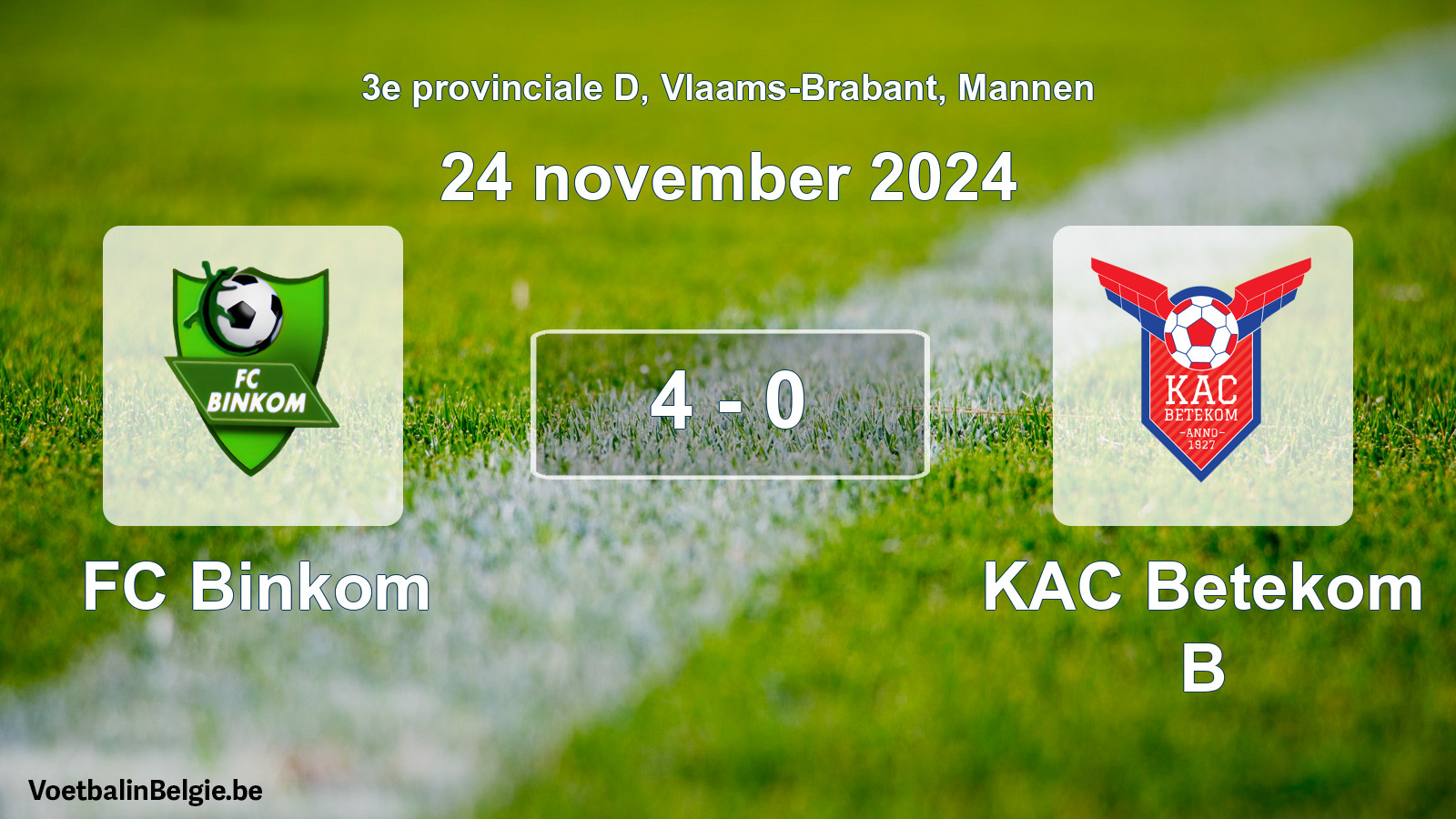Gespeelde wedstrijd mannenvoetbal: FC Binkom - KAC Betekom B 4 - 0 (24 november 2024)