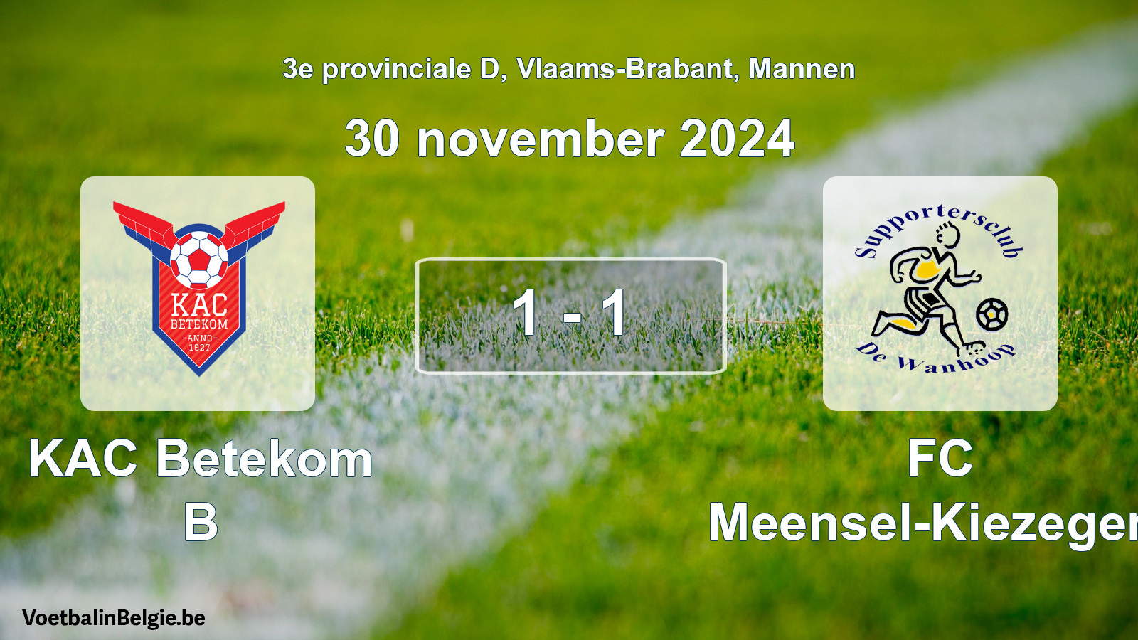 Gespeelde wedstrijd mannenvoetbal: KAC Betekom B - FC Meensel-Kiezegem 1 - 1 (30 november 2024)