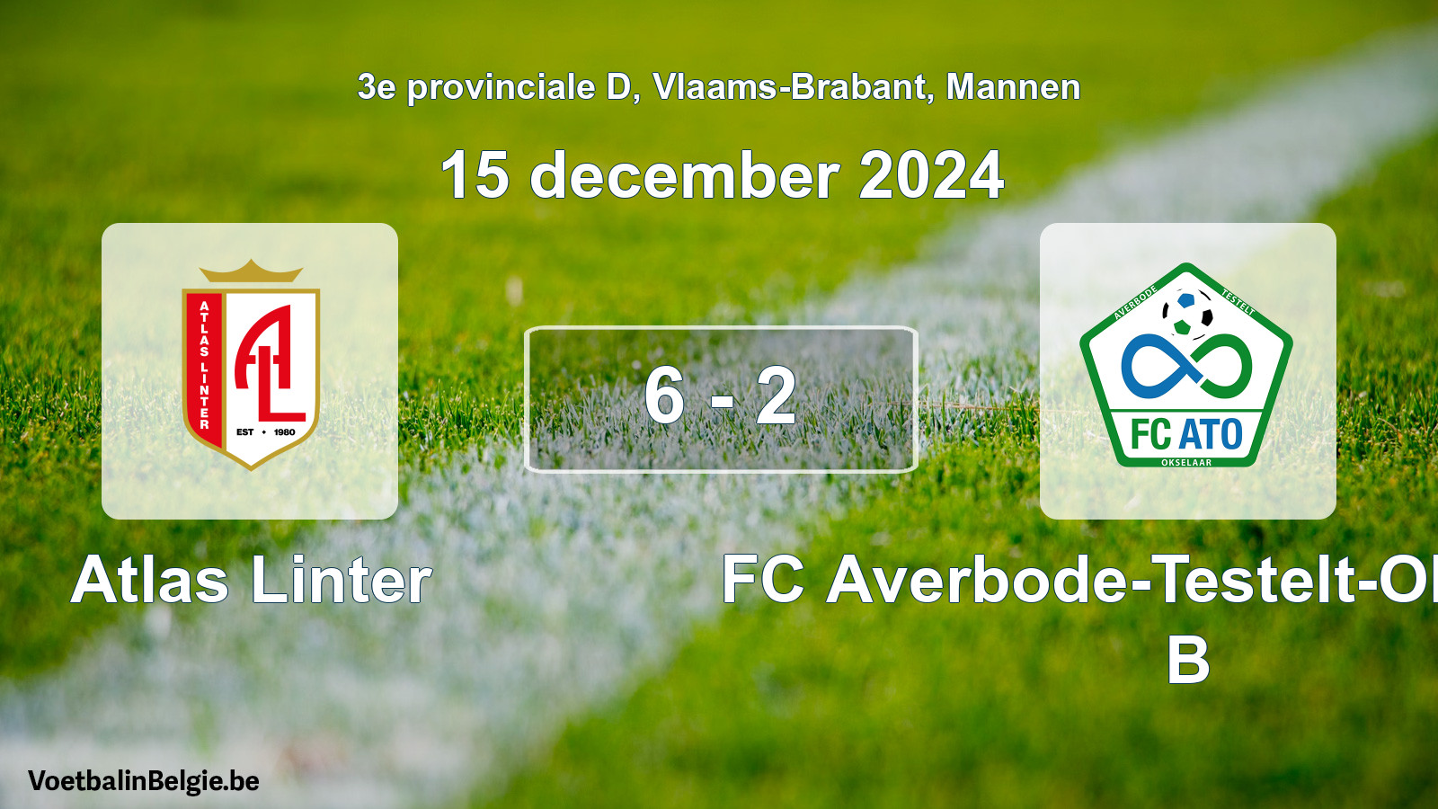 Gespeelde wedstrijd mannenvoetbal: Atlas Linter - FC Averbode-Testelt-Okselaar B 6 - 2 (15 december 2024)