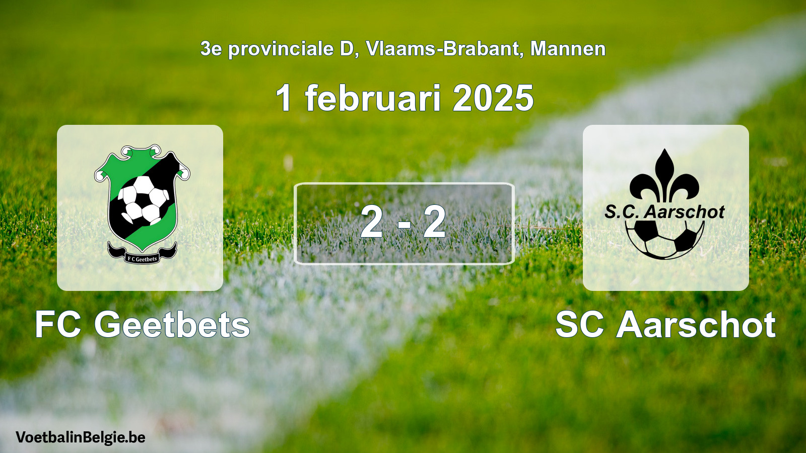 Gespeelde wedstrijd mannenvoetbal: FC Geetbets - SC Aarschot 2 - 2 (1 februari 2025)