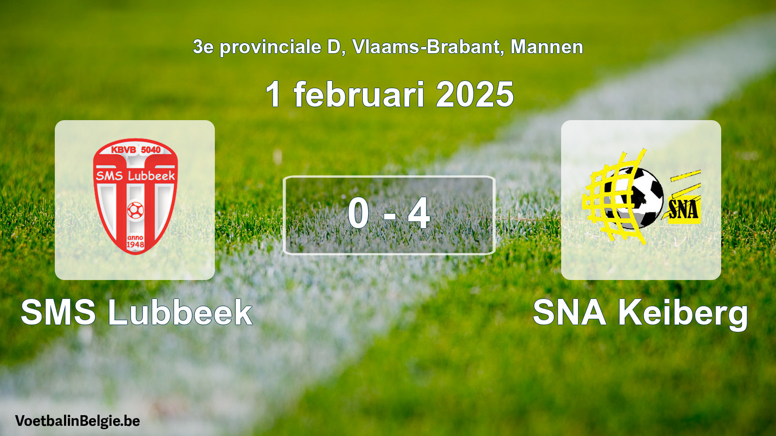 Gespeelde wedstrijd mannenvoetbal: SMS Lubbeek - SNA Keiberg 0 - 4 (1 februari 2025)