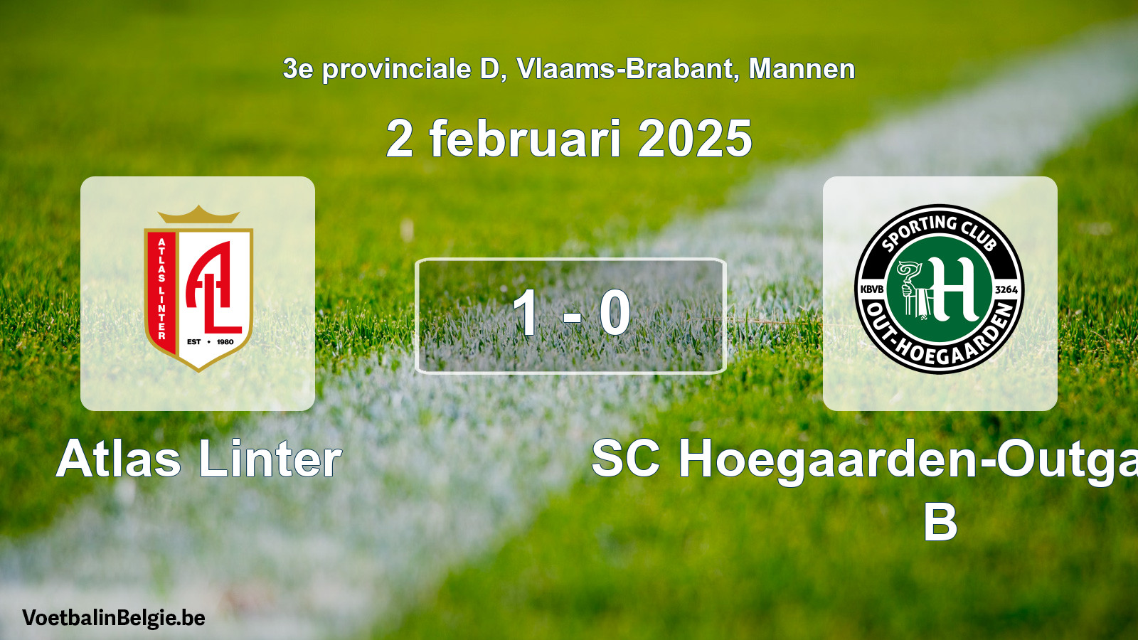 Gespeelde wedstrijd mannenvoetbal: Atlas Linter - SC Hoegaarden-Outgaarden B 1 - 0 (2 februari 2025)