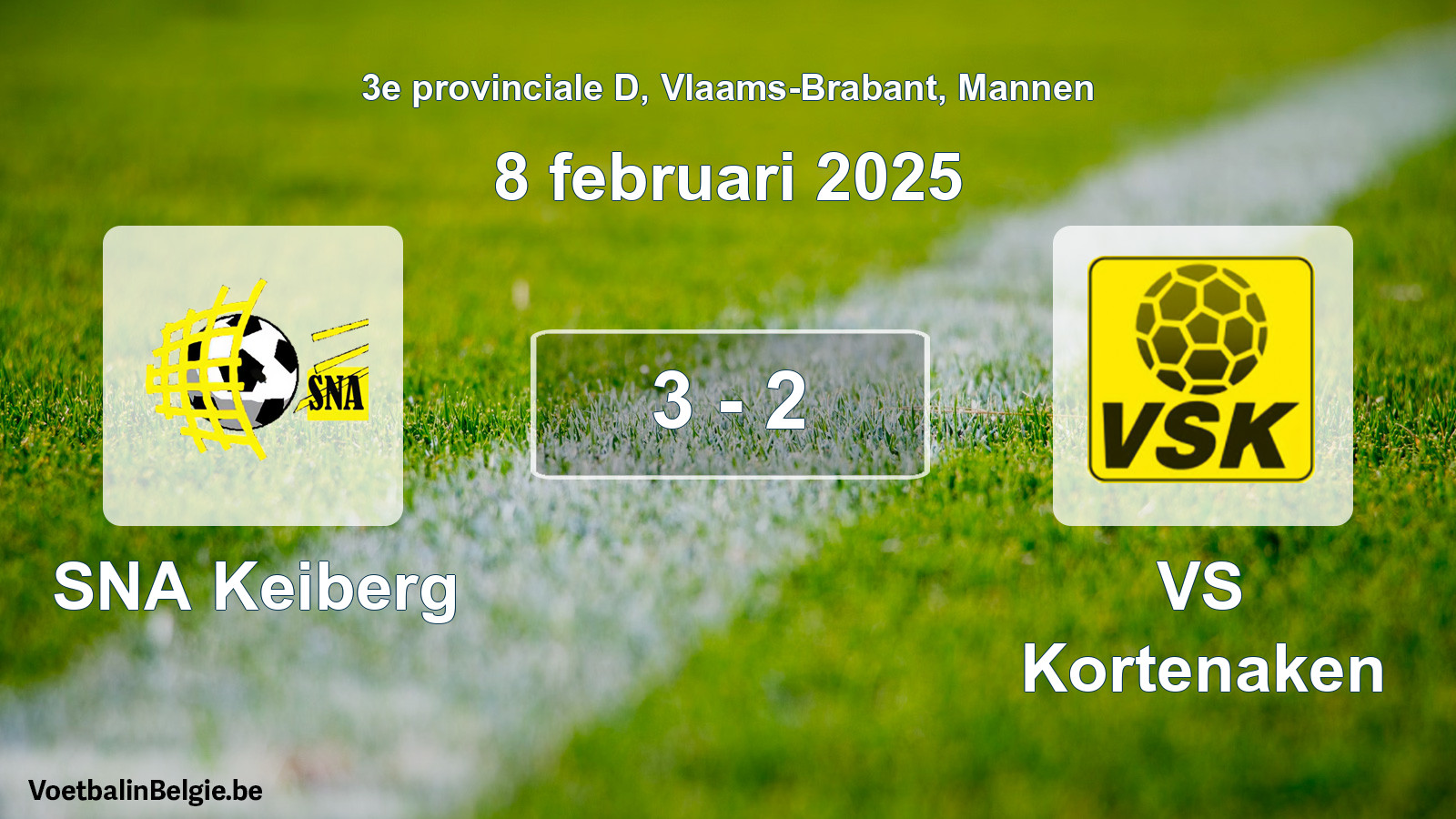 Gespeelde wedstrijd mannenvoetbal: SNA Keiberg - VS Kortenaken 3 - 2 (8 februari 2025)