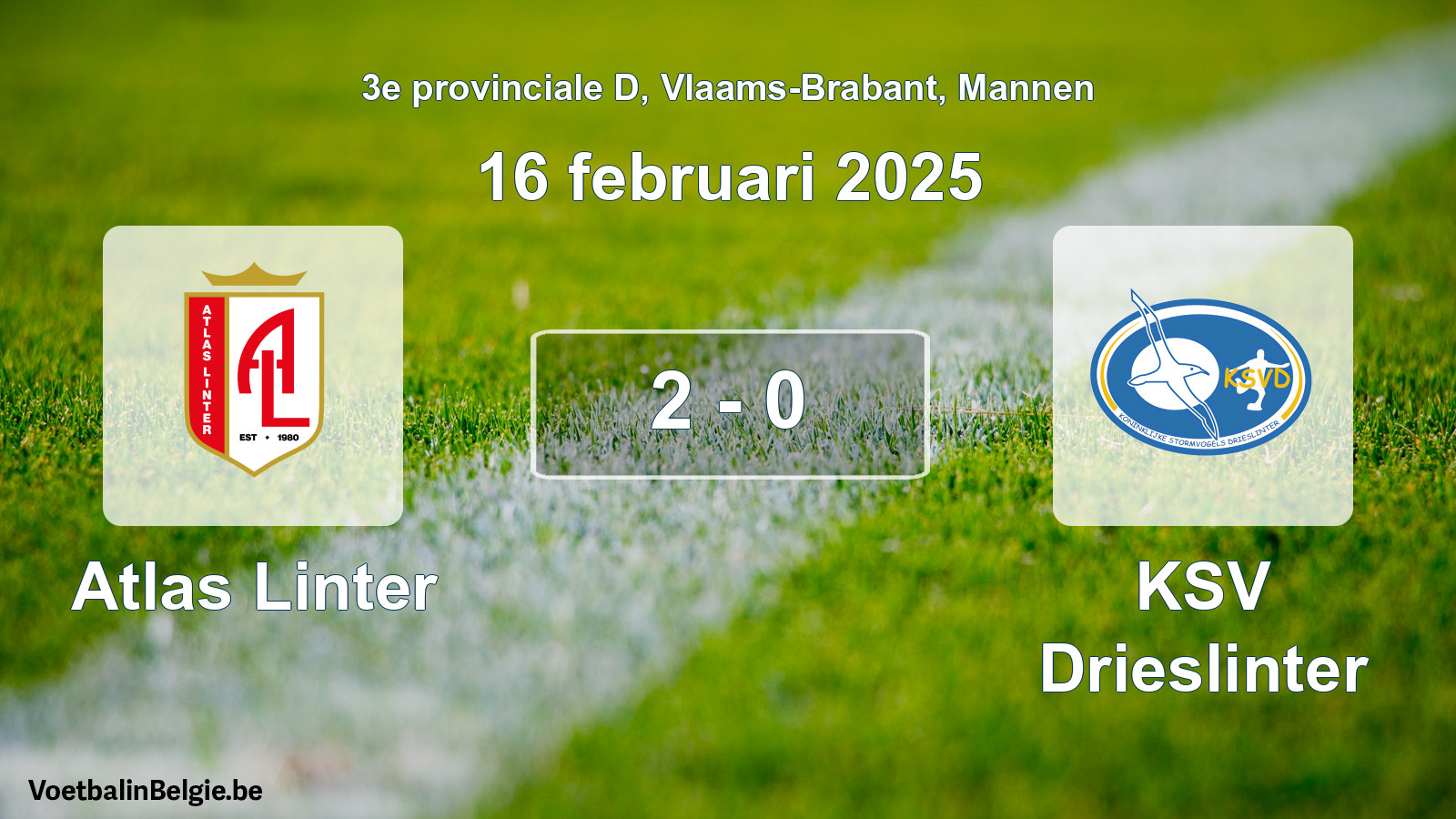 Gespeelde wedstrijd mannenvoetbal: Atlas Linter - KSV Drieslinter 2 - 0 (16 februari 2025)