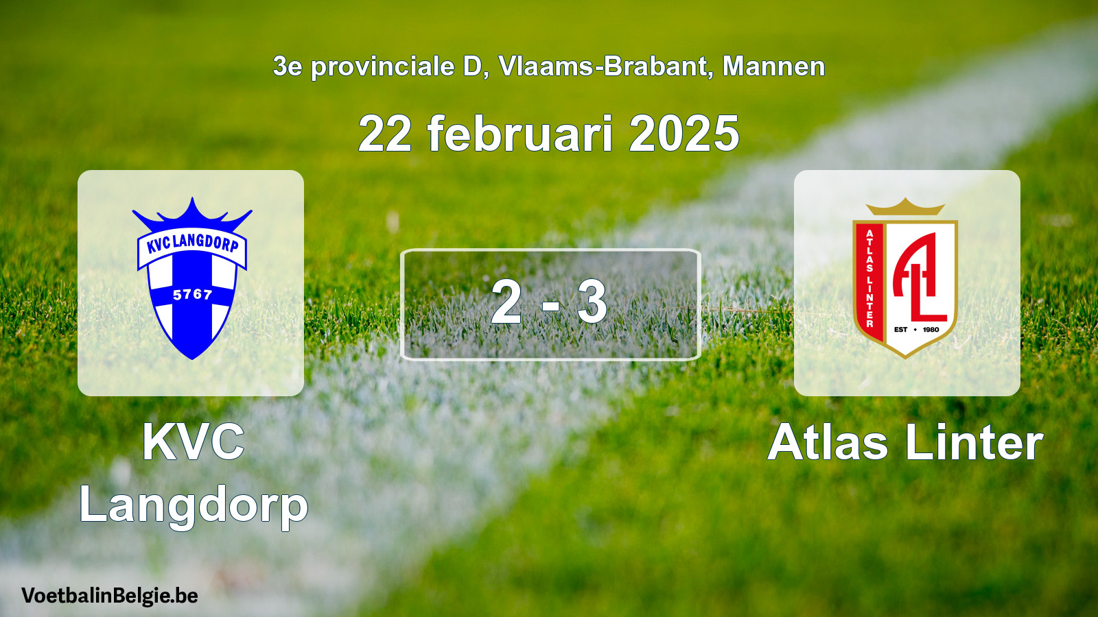 Gespeelde wedstrijd mannenvoetbal: KVC Langdorp - Atlas Linter 2 - 3 (22 februari 2025)