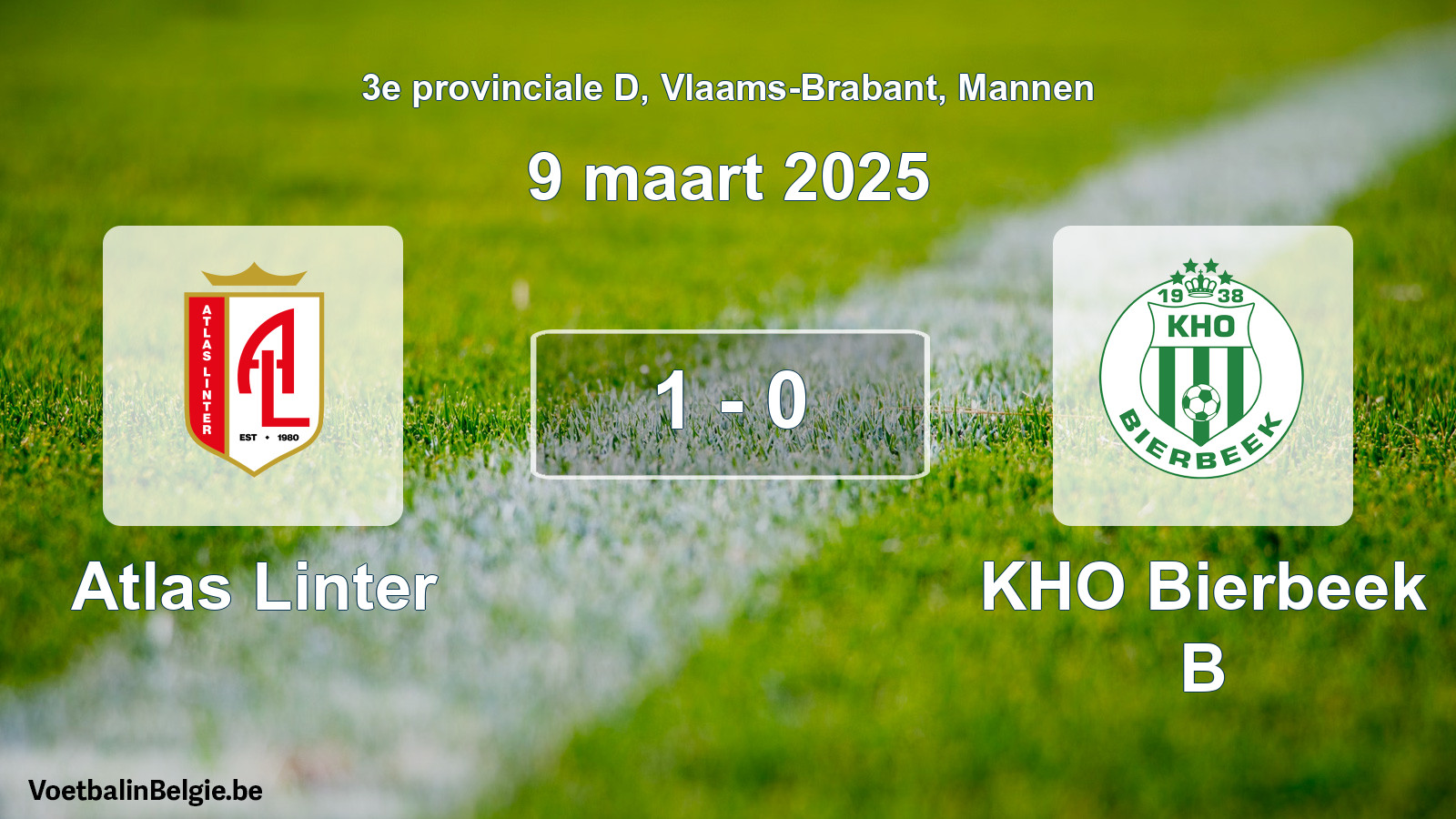 Gespeelde wedstrijd mannenvoetbal: Atlas Linter - KHO Bierbeek B 1 - 0 (9 maart 2025)