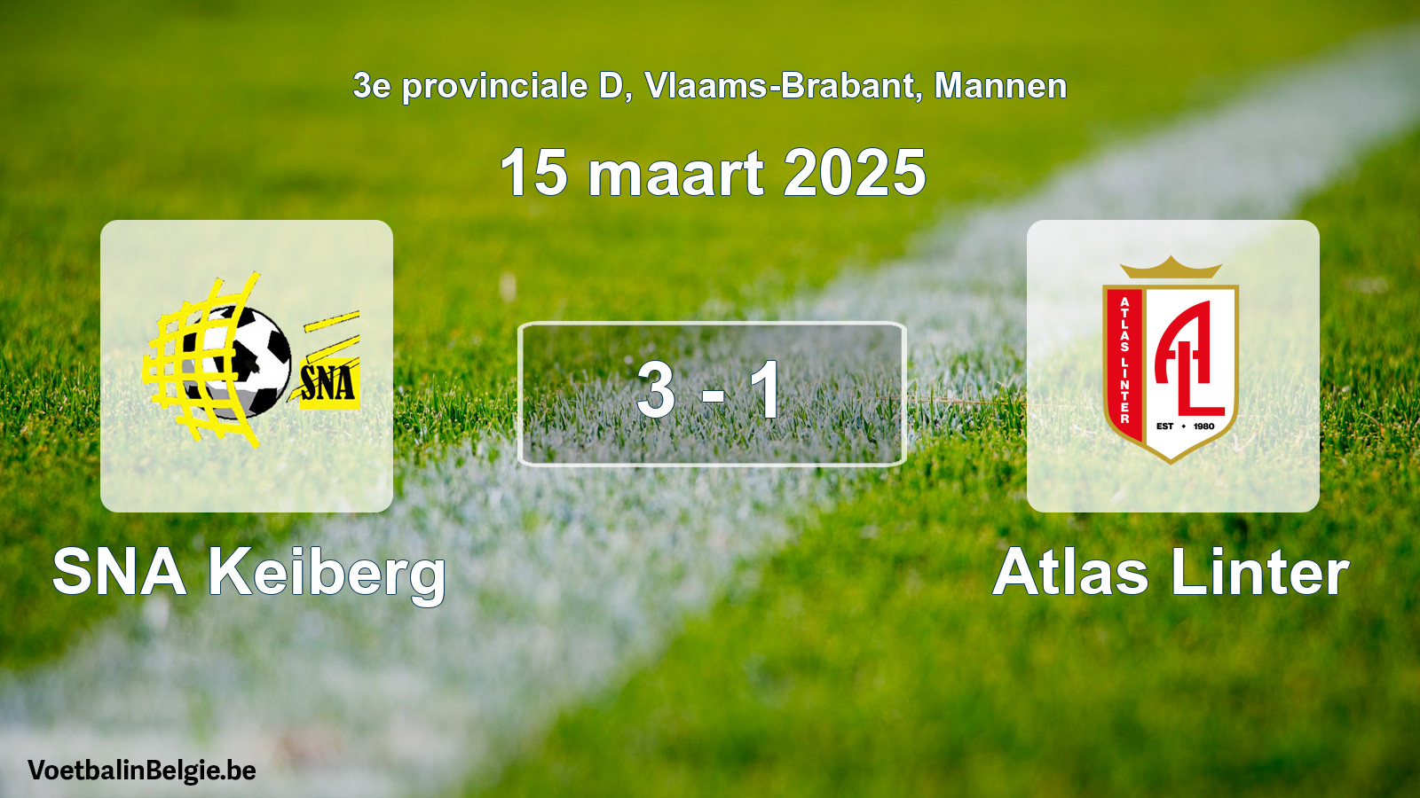 Gespeelde wedstrijd mannenvoetbal: SNA Keiberg - Atlas Linter 3 - 1 (15 maart 2025)