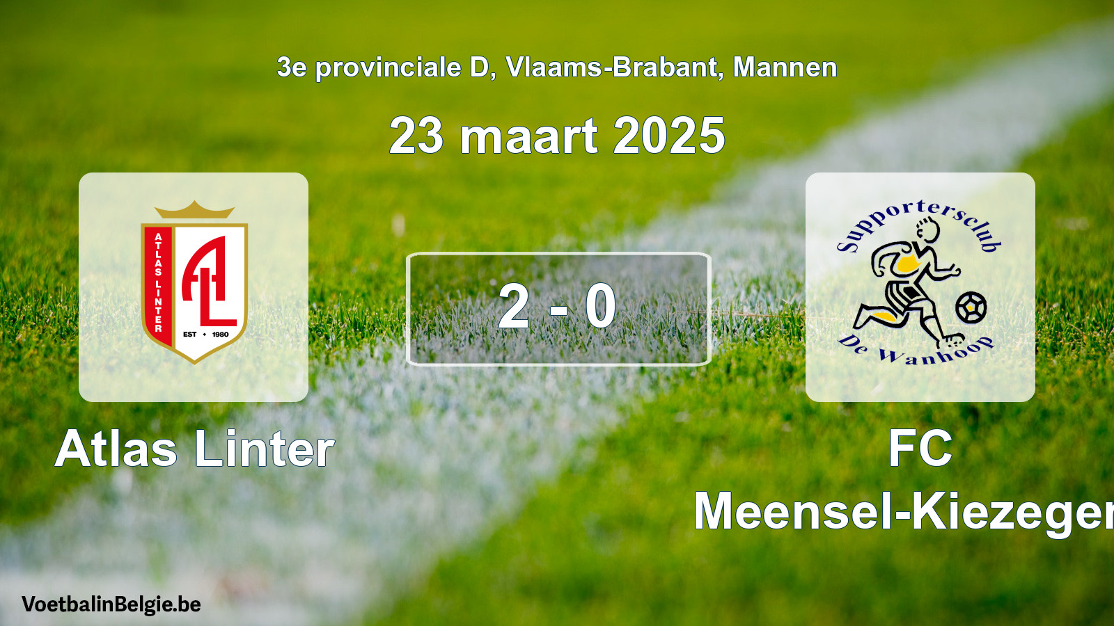 Gespeelde wedstrijd mannenvoetbal: Atlas Linter - FC Meensel-Kiezegem 2 - 0 (23 maart 2025)
