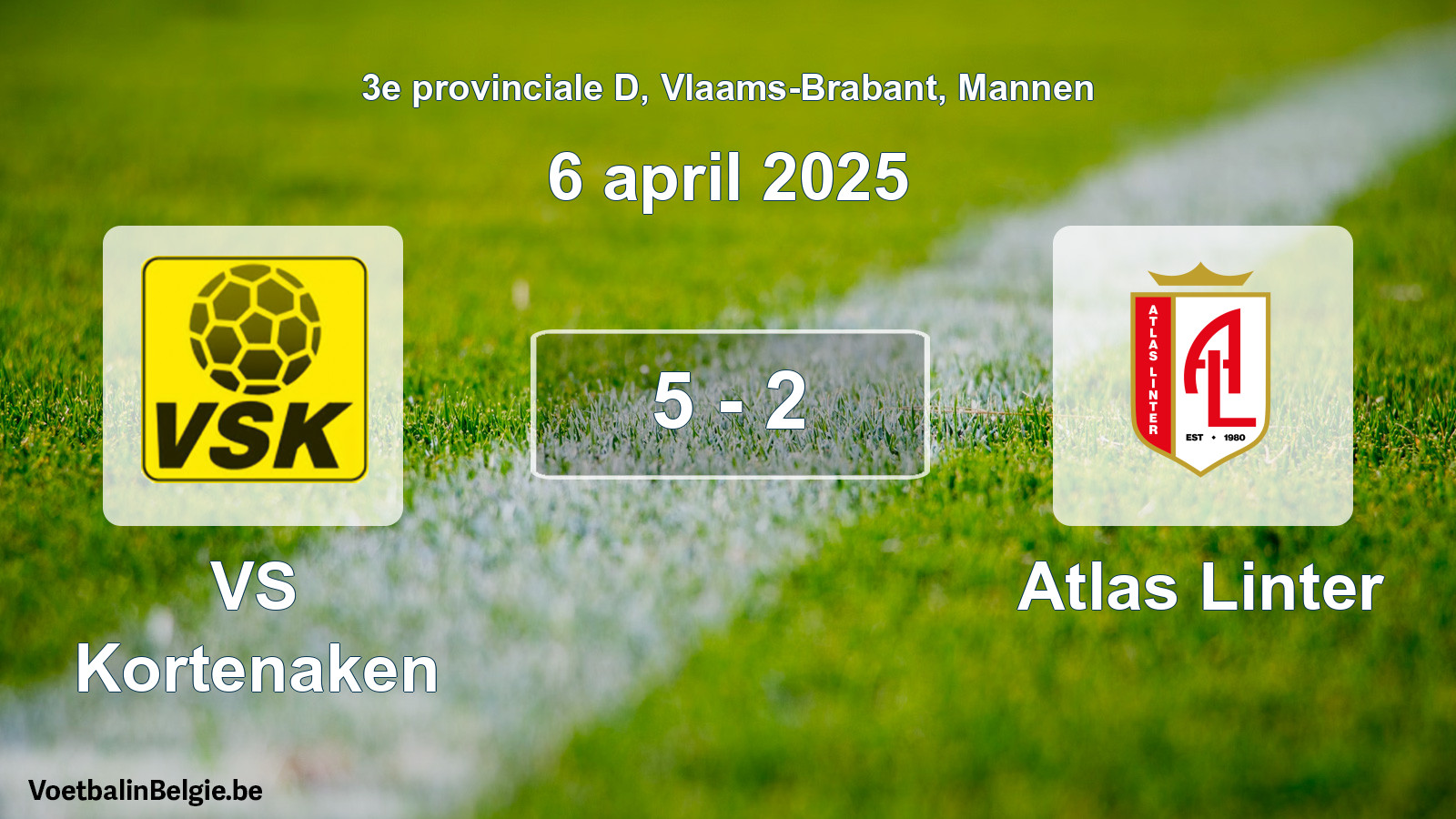 Gespeelde wedstrijd mannenvoetbal: VS Kortenaken - Atlas Linter 5 - 2 (6 april 2025)