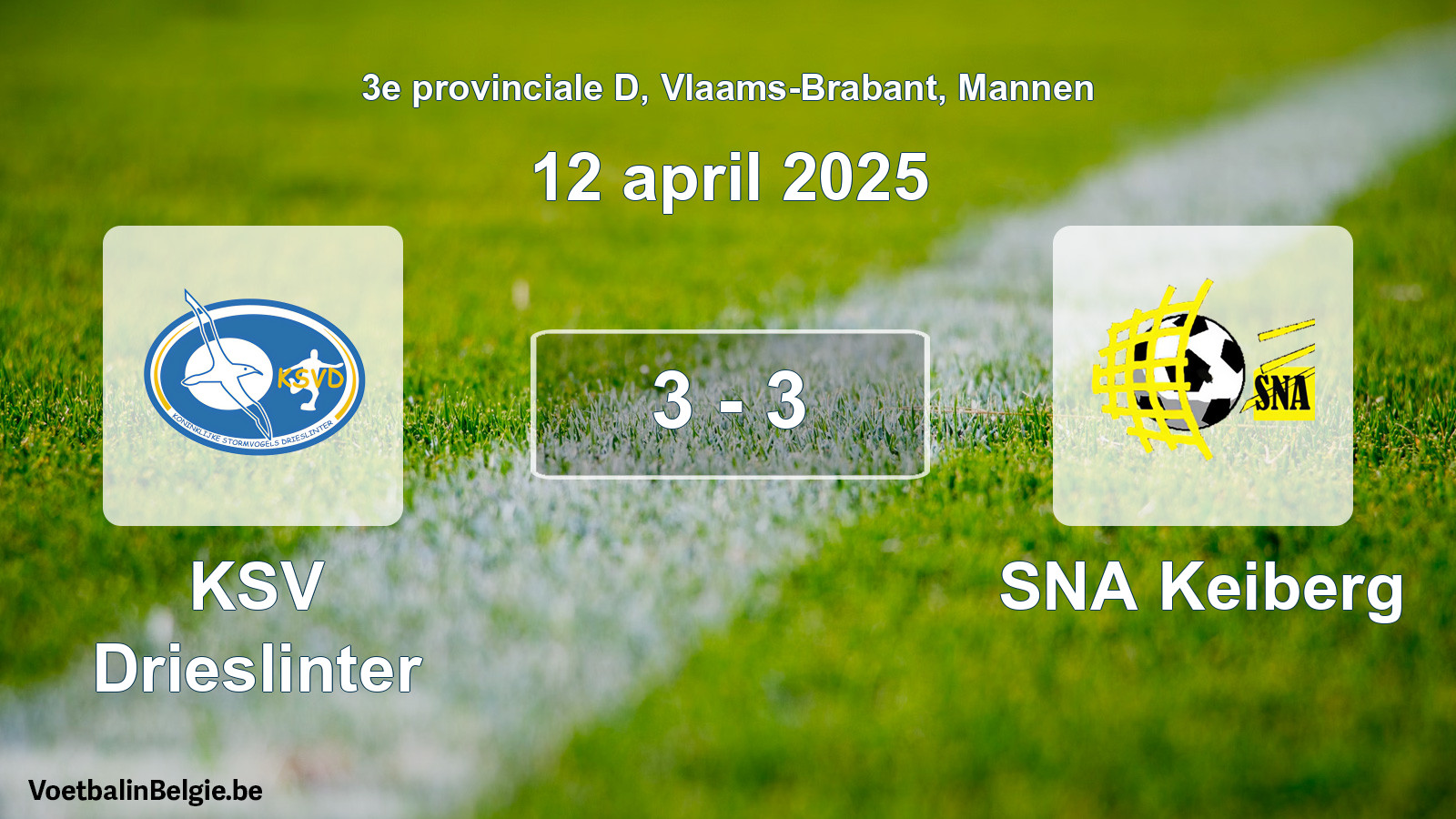 Gespeelde wedstrijd mannenvoetbal: KSV Drieslinter - SNA Keiberg 3 - 3 (12 april 2025)