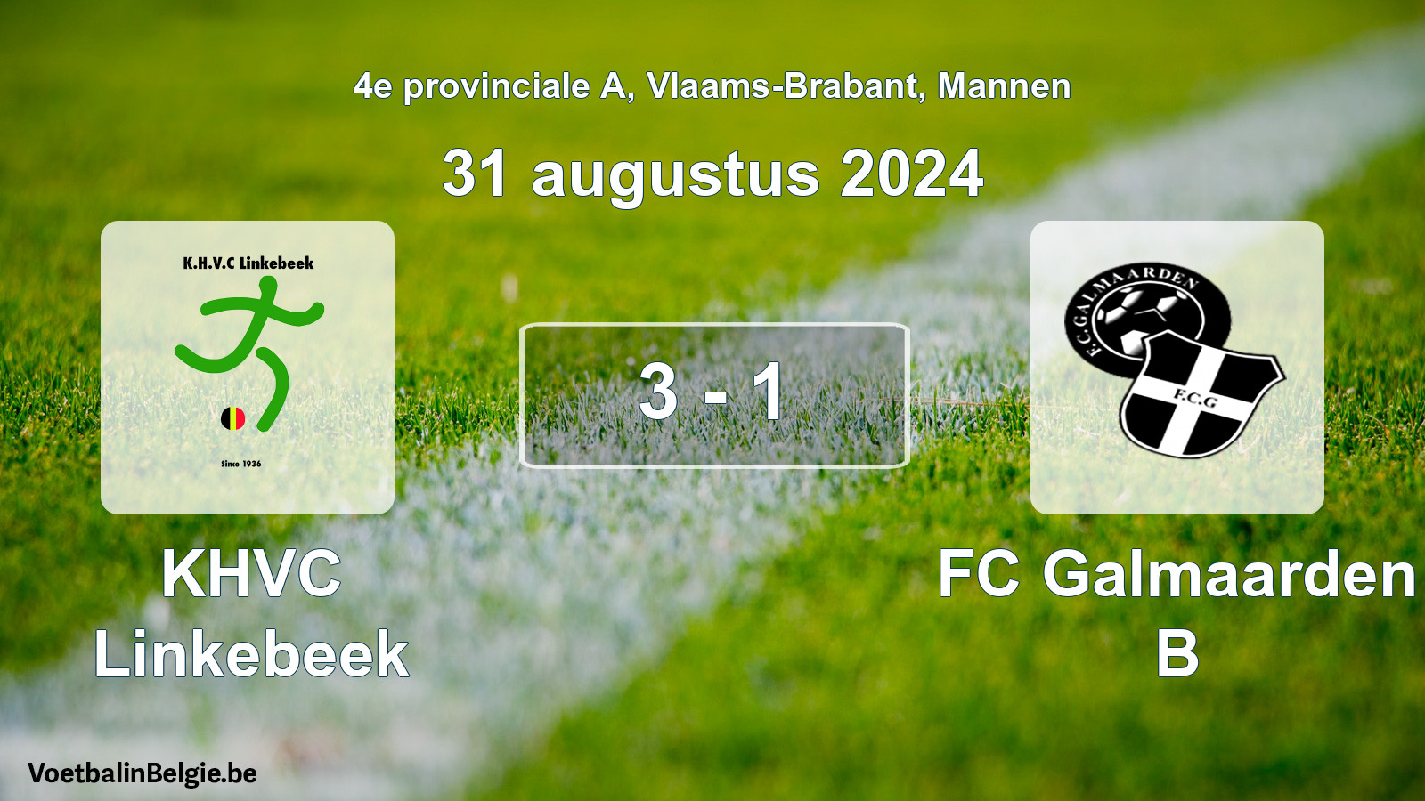 Gespeelde wedstrijd mannenvoetbal: KHVC Linkebeek - FC Galmaarden B 3 - 1 (31 augustus 2024)