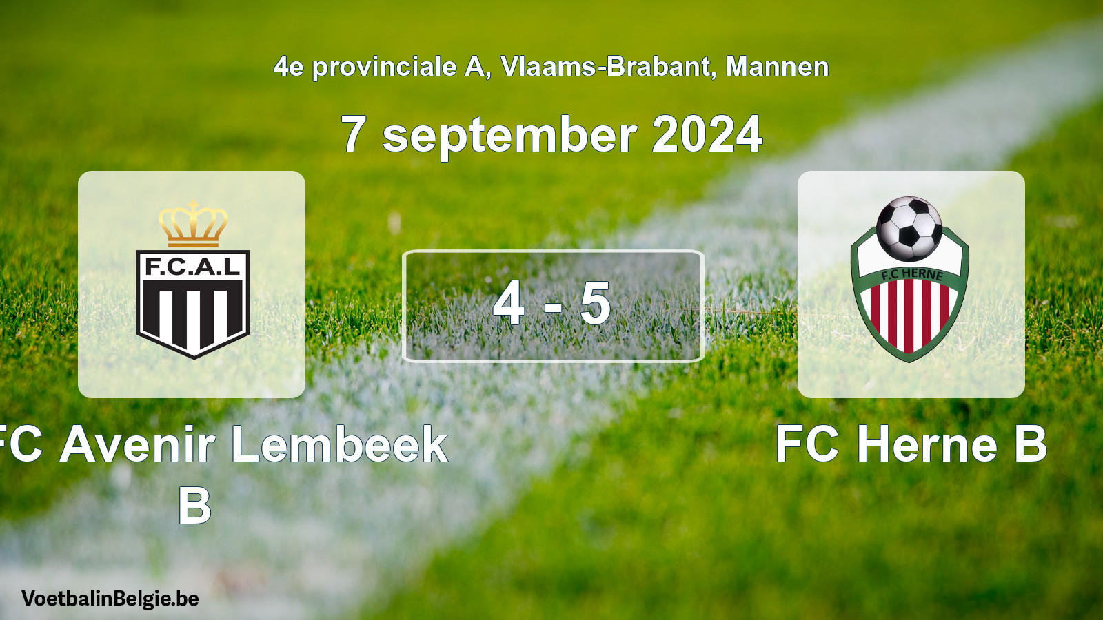 Gespeelde wedstrijd mannenvoetbal: KFC Avenir Lembeek B - FC Herne B 4 - 5 (7 september 2024)