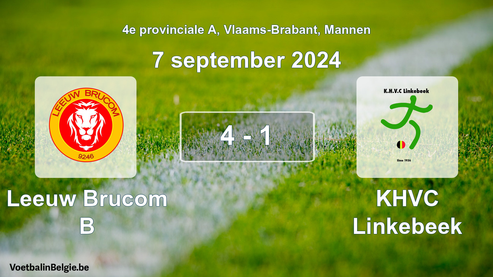 Gespeelde wedstrijd mannenvoetbal: Leeuw Brucom B - KHVC Linkebeek 4 - 1 (7 september 2024)