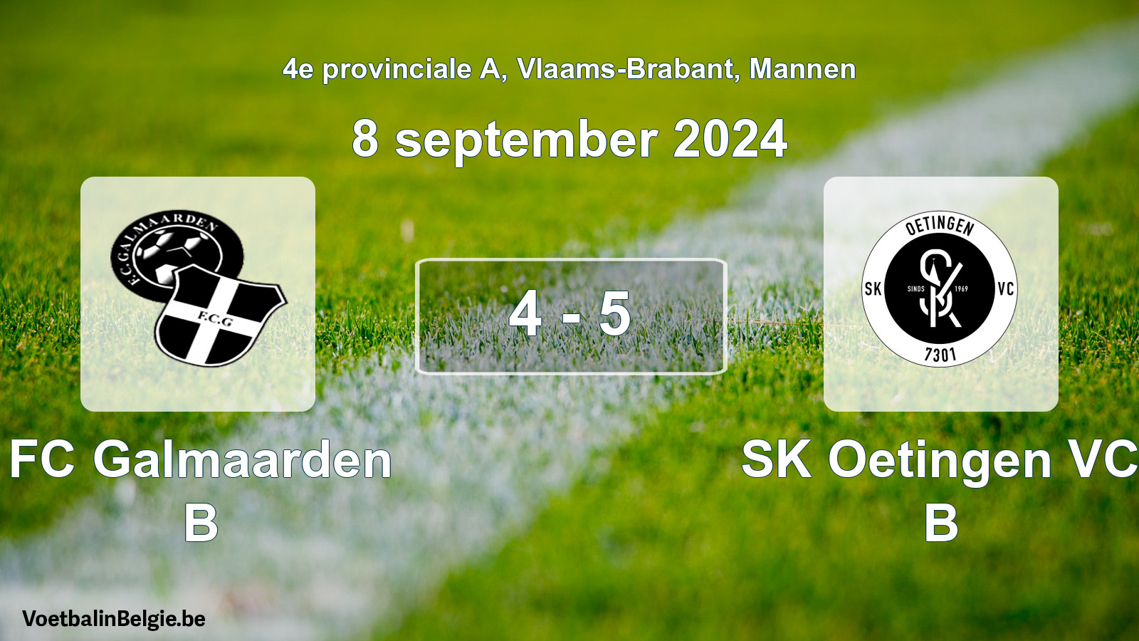 Gespieltes Spiel männer-Fußball: FC Galmaarden B - SK Oetingen VC B 4 - 5 (8 September 2024)