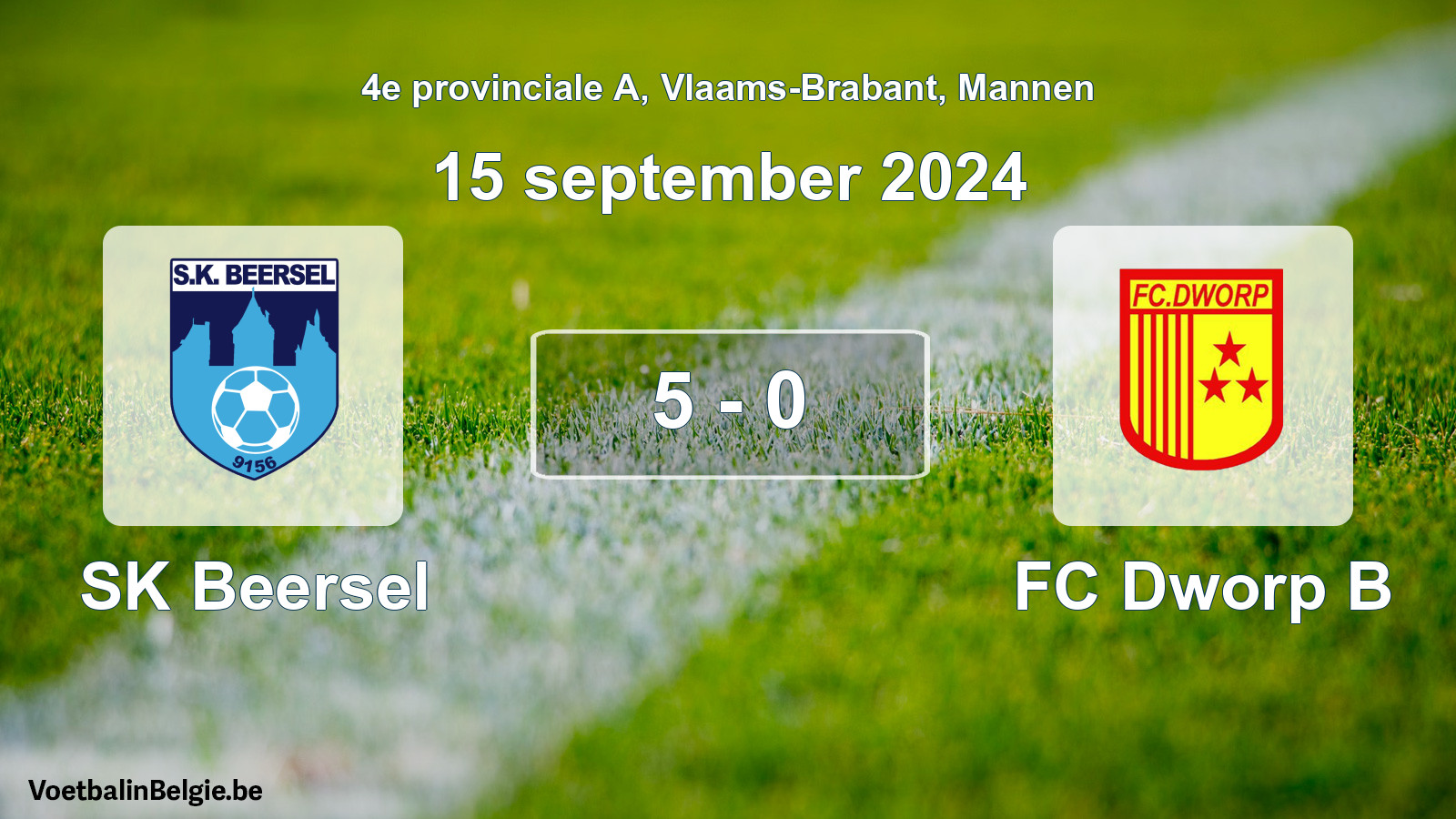 Gespeelde wedstrijd mannenvoetbal: SK Beersel - FC Dworp B 5 - 0 (15 september 2024)