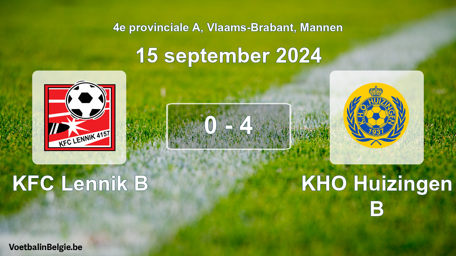 Gespeelde wedstrijd mannenvoetbal: KFC Lennik B - KHO Huizingen B 0 - 4 (15 september 2024)