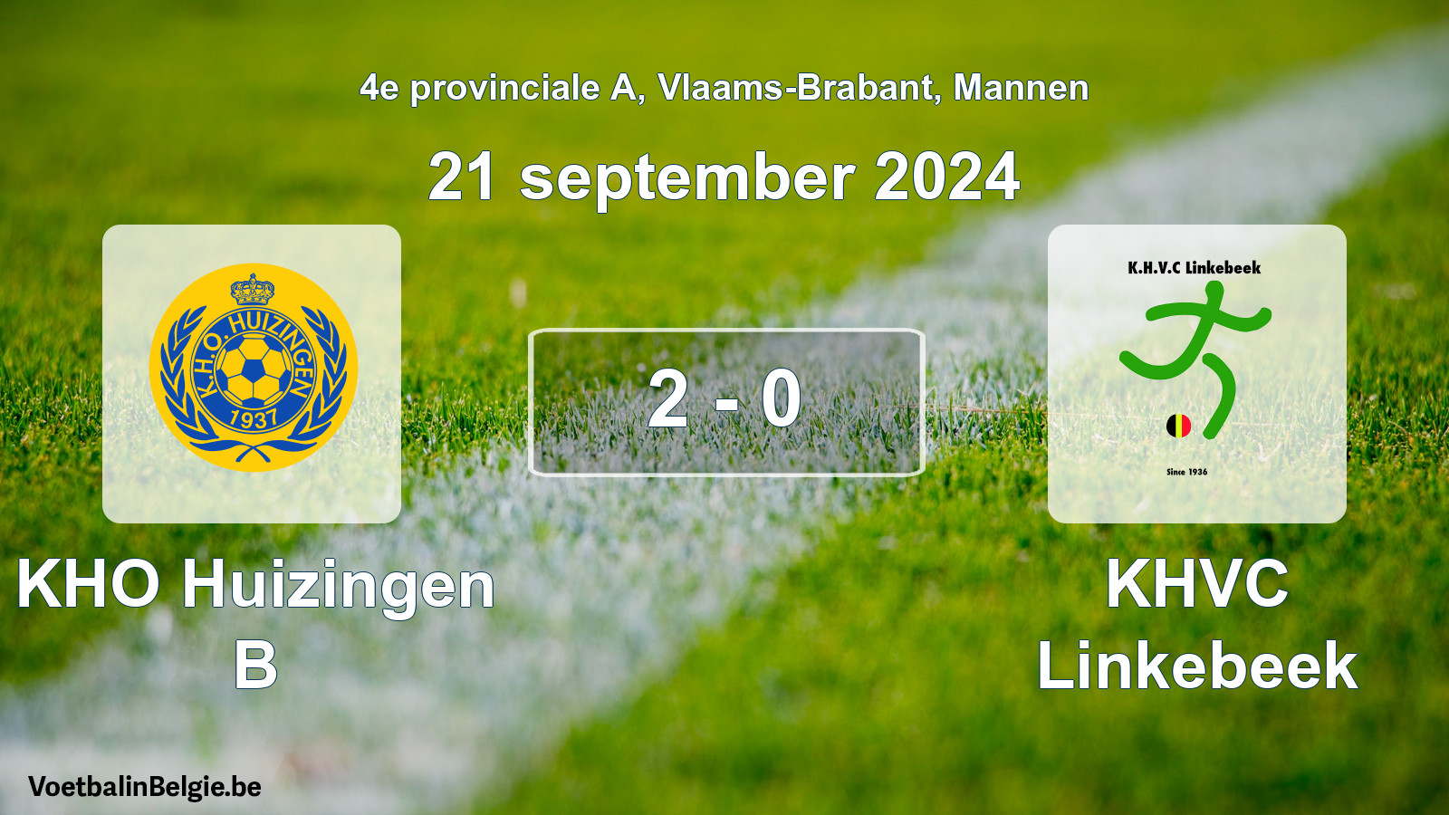 Gespeelde wedstrijd mannenvoetbal: KHO Huizingen B - KHVC Linkebeek 2 - 0 (21 september 2024)