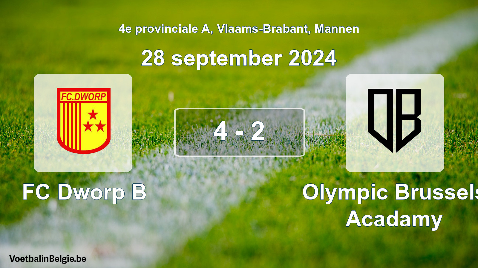 Gespeelde wedstrijd mannenvoetbal: FC Dworp B - Olympic Brussels Acadamy 4 - 2 (28 september 2024)