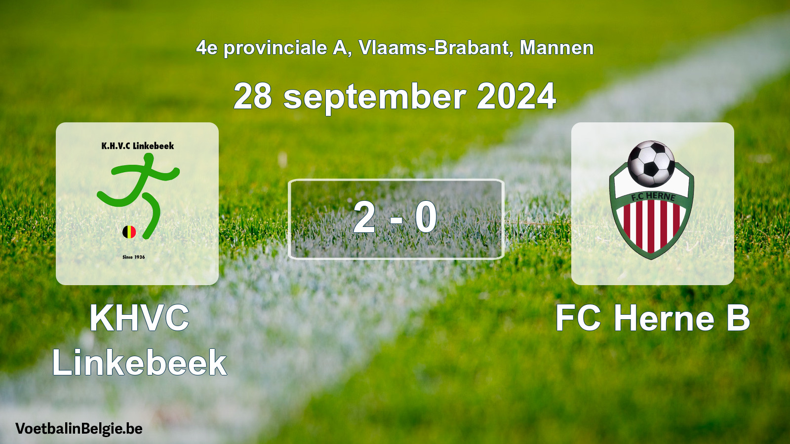 Gespeelde wedstrijd mannenvoetbal: KHVC Linkebeek - FC Herne B 2 - 0 (28 september 2024)