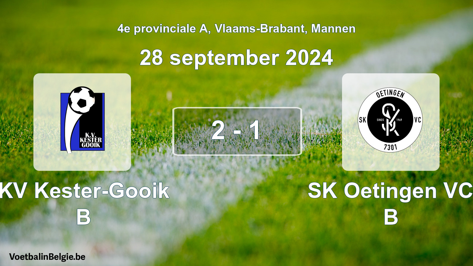 Gespeelde wedstrijd mannenvoetbal: KV Kester-Gooik B - SK Oetingen VC B 2 - 1 (28 september 2024)