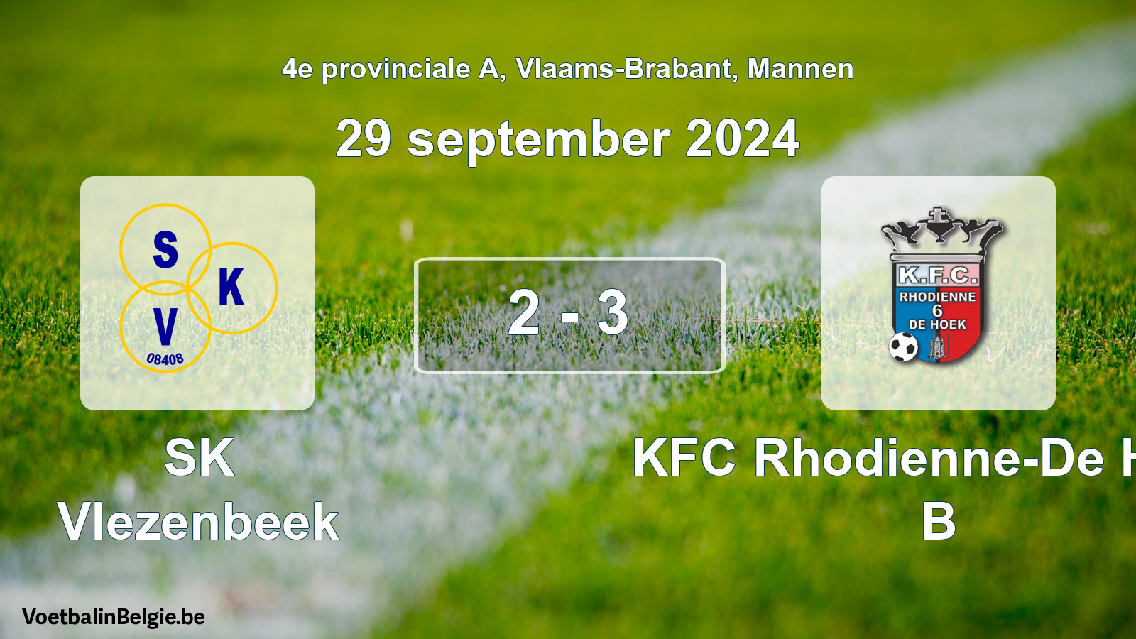 Gespeelde wedstrijd mannenvoetbal: SK Vlezenbeek - KFC Rhodienne-De Hoek B 2 - 3 (29 september 2024)