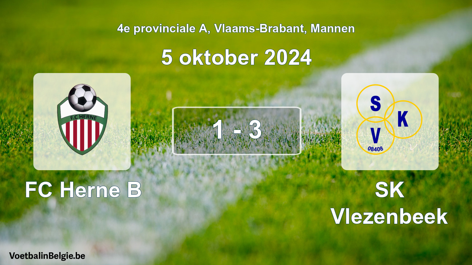 Gespeelde wedstrijd mannenvoetbal: FC Herne B - SK Vlezenbeek 1 - 3 (5 oktober 2024)