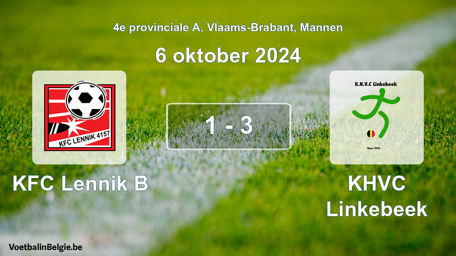 Gespeelde wedstrijd mannenvoetbal: KFC Lennik B - KHVC Linkebeek 1 - 3 (6 oktober 2024)