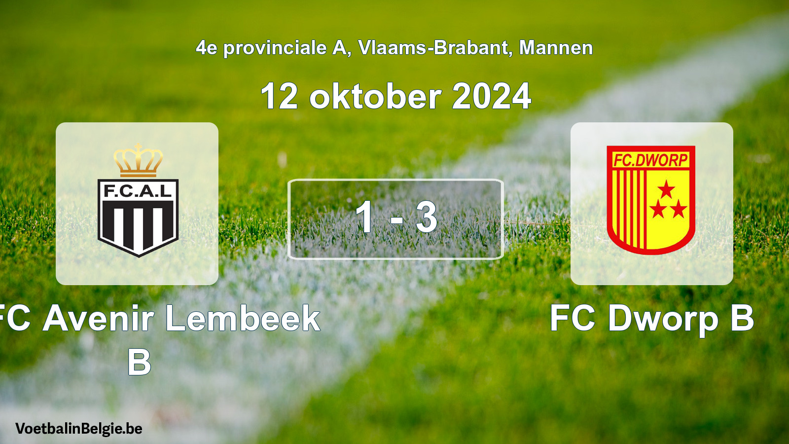 Gespeelde wedstrijd mannenvoetbal: KFC Avenir Lembeek B - FC Dworp B 1 - 3 (12 oktober 2024)