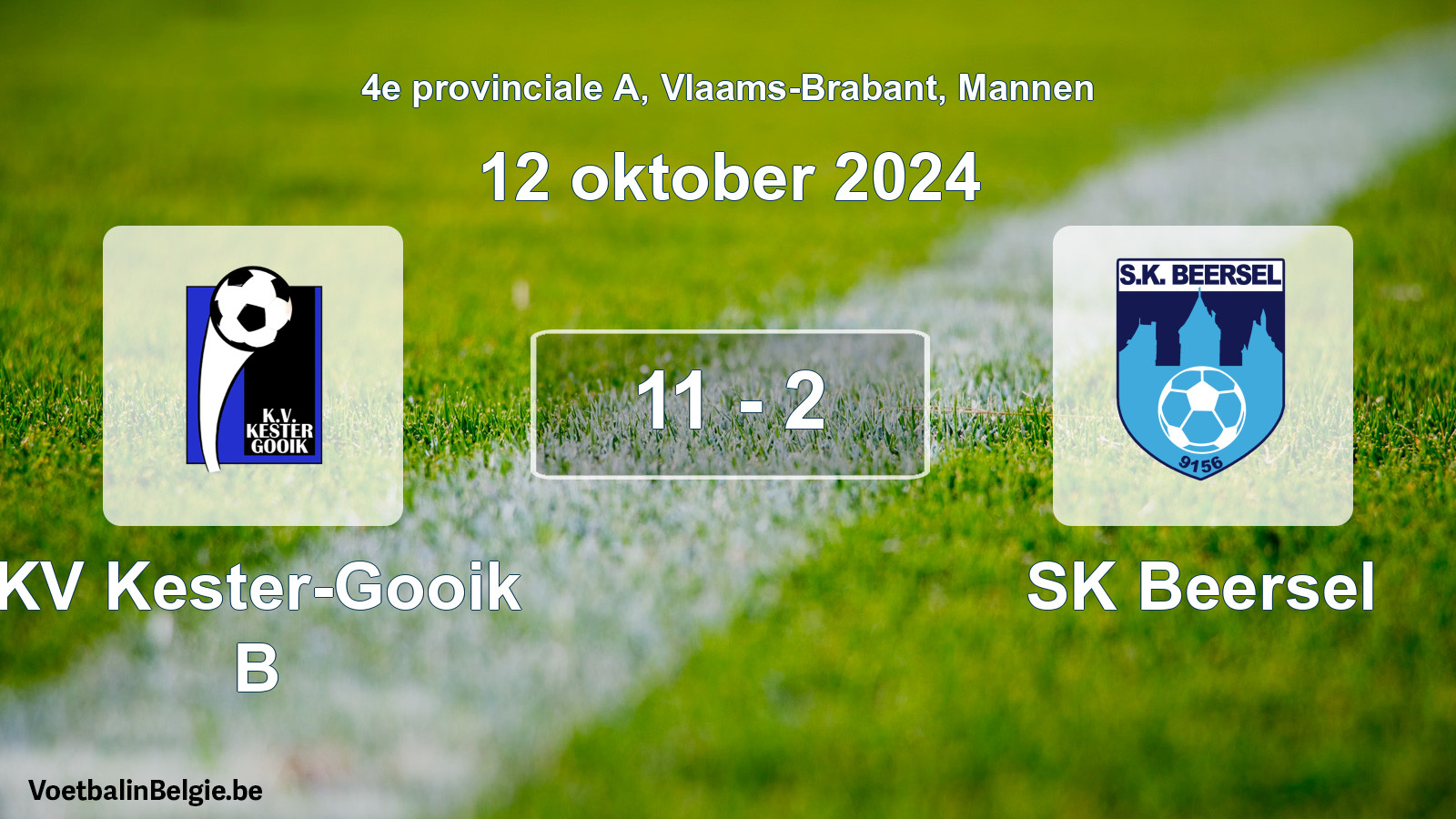Gespeelde wedstrijd mannenvoetbal: KV Kester-Gooik B - SK Beersel 11 - 2 (12 oktober 2024)
