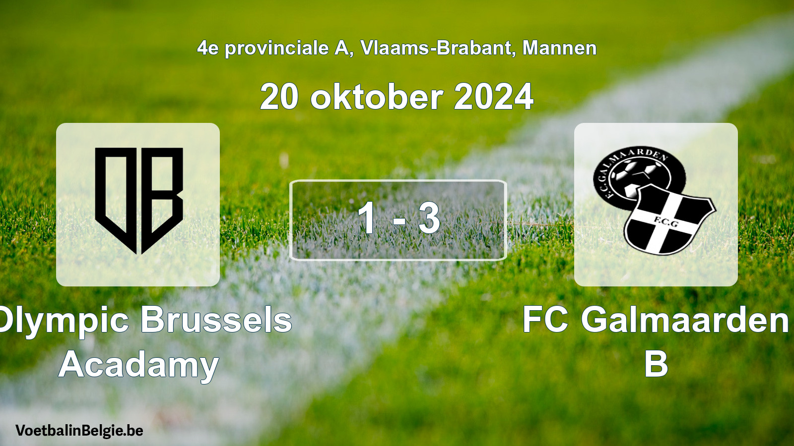 Gespeelde wedstrijd mannenvoetbal: Olympic Brussels Acadamy - FC Galmaarden B 1 - 3 (20 oktober 2024)