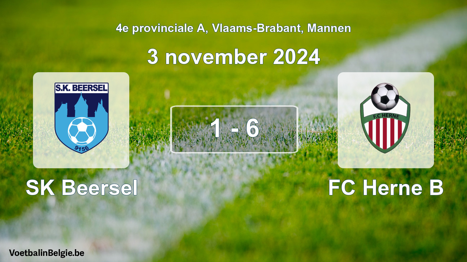 Gespeelde wedstrijd mannenvoetbal: SK Beersel - FC Herne B 1 - 6 (3 november 2024)
