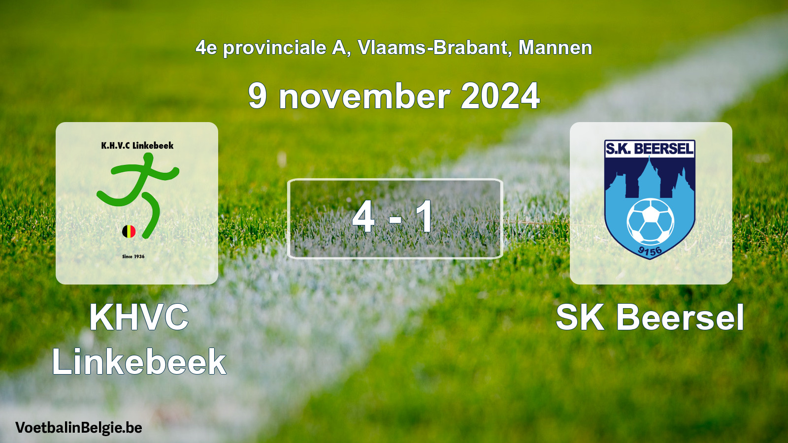 Gespeelde wedstrijd mannenvoetbal: KHVC Linkebeek - SK Beersel 4 - 1 (9 november 2024)