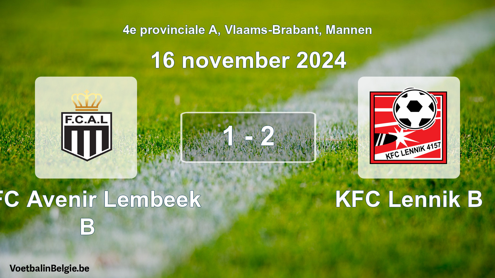 Gespeelde wedstrijd mannenvoetbal: KFC Avenir Lembeek B - KFC Lennik B 1 - 2 (16 november 2024)