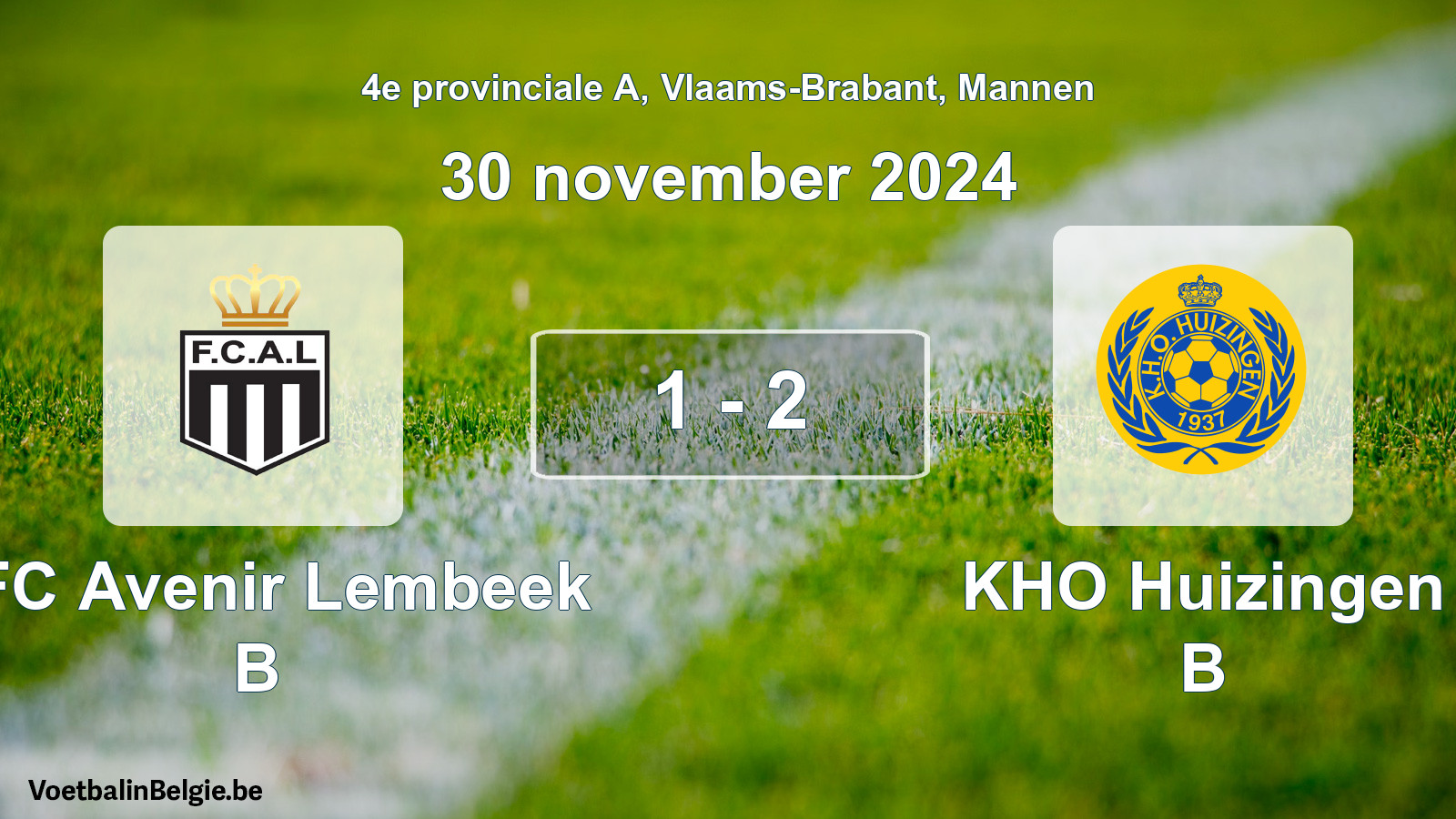 Gespeelde wedstrijd mannenvoetbal: KFC Avenir Lembeek B - KHO Huizingen B 1 - 2 (30 november 2024)