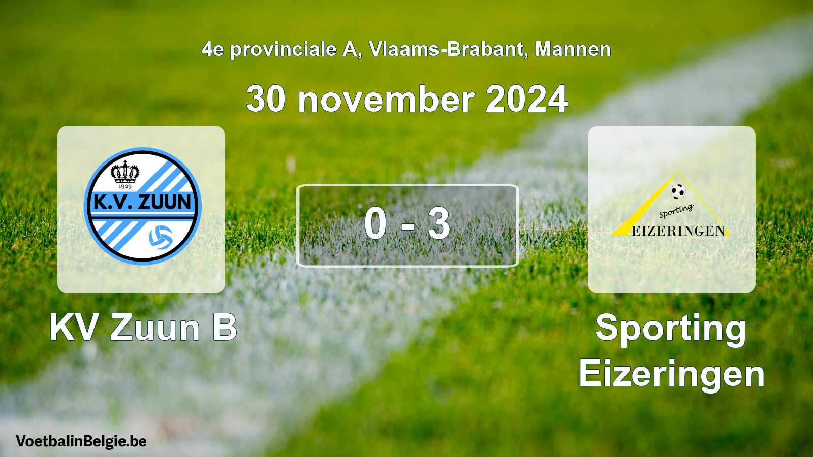 Gespeelde wedstrijd mannenvoetbal: KV Zuun B - Sporting Eizeringen 0 - 3 (30 november 2024)