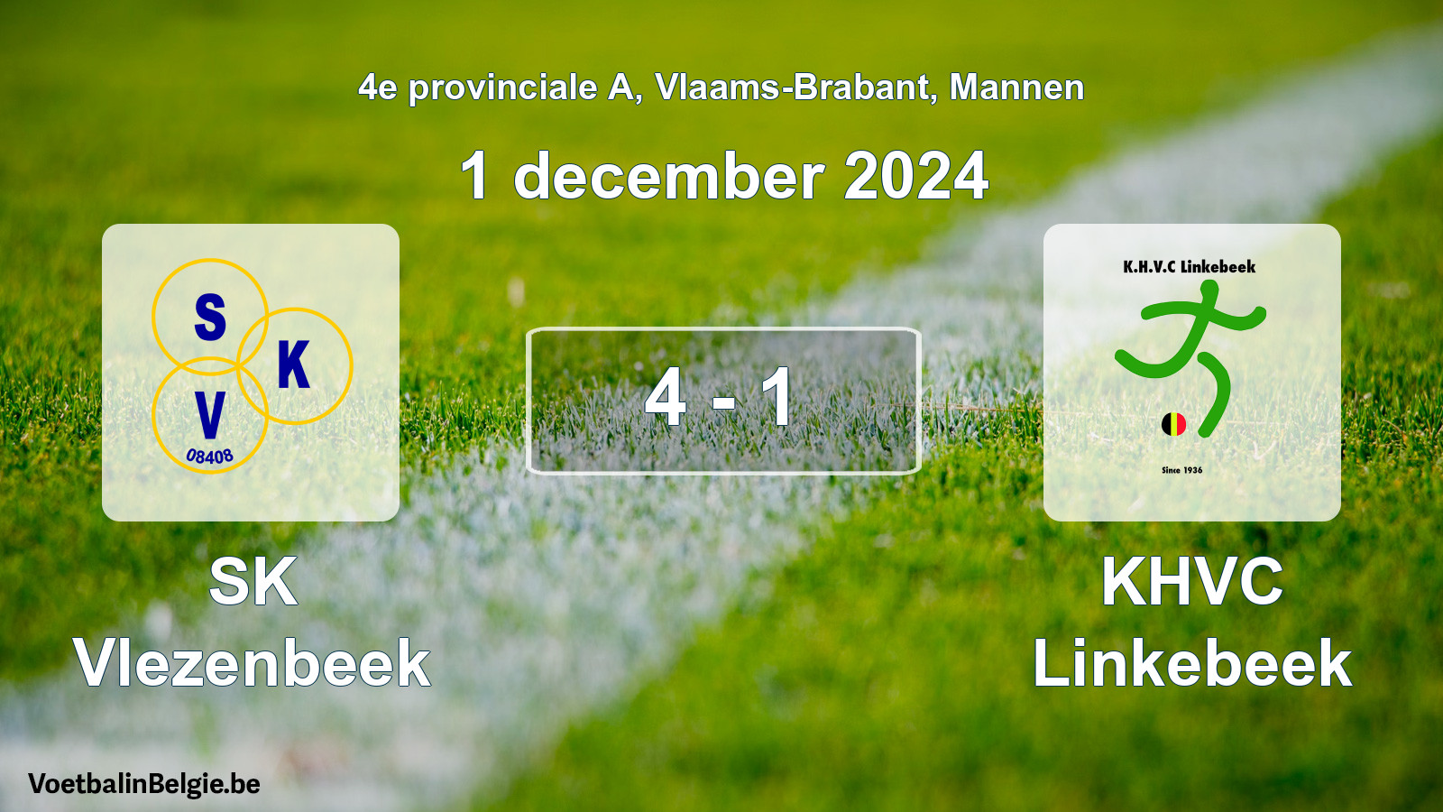 Gespeelde wedstrijd mannenvoetbal: SK Vlezenbeek - KHVC Linkebeek 4 - 1 (1 december 2024)