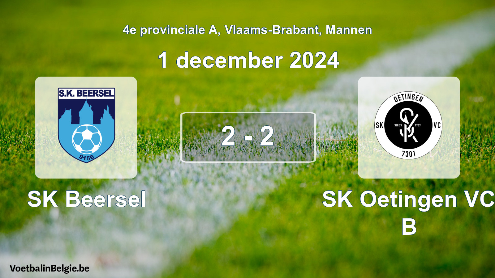 Gespeelde wedstrijd mannenvoetbal: SK Beersel - SK Oetingen VC B 2 - 2 (1 december 2024)