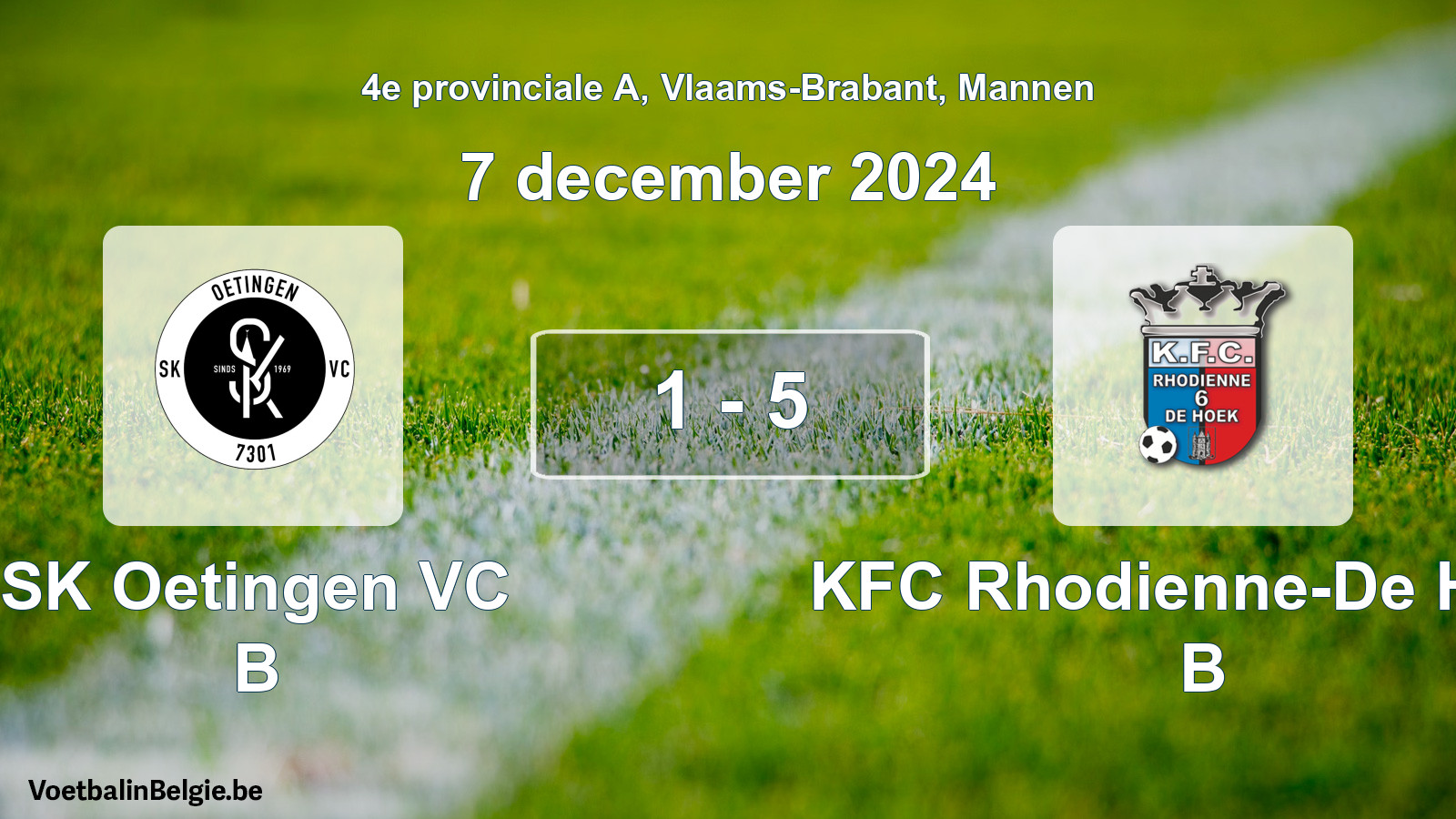 Gespeelde wedstrijd mannenvoetbal: SK Oetingen VC B - KFC Rhodienne-De Hoek B 1 - 5 (7 december 2024)