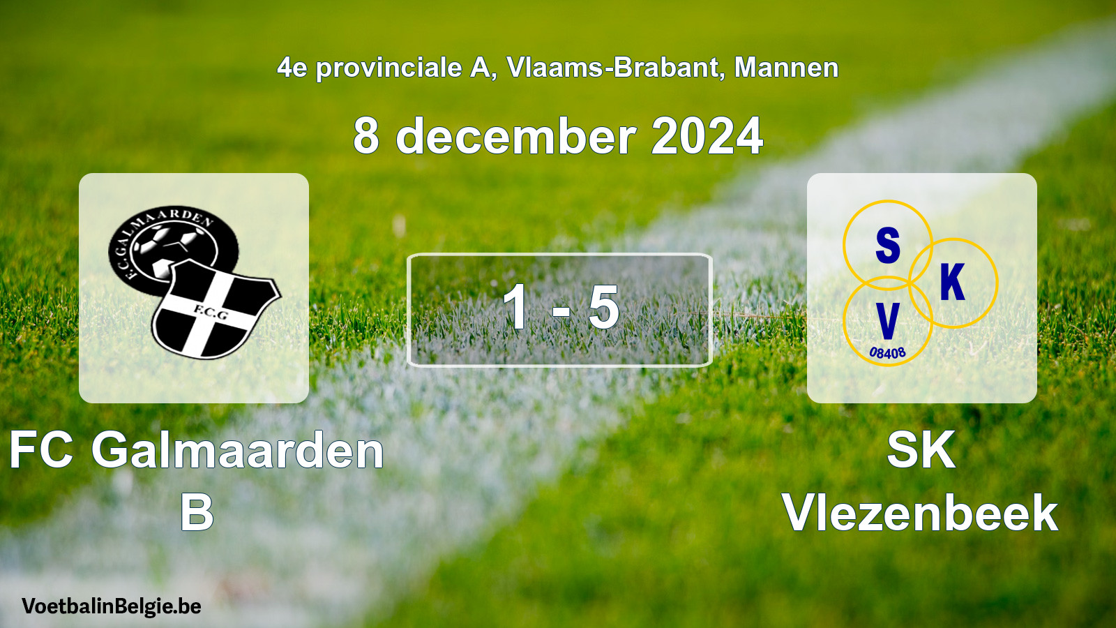 Gespeelde wedstrijd mannenvoetbal: FC Galmaarden B - SK Vlezenbeek 1 - 5 (8 december 2024)