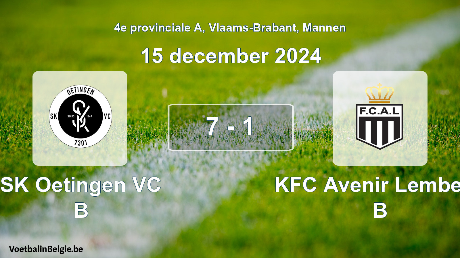Gespeelde wedstrijd mannenvoetbal: SK Oetingen VC B - KFC Avenir Lembeek B 7 - 1 (15 december 2024)