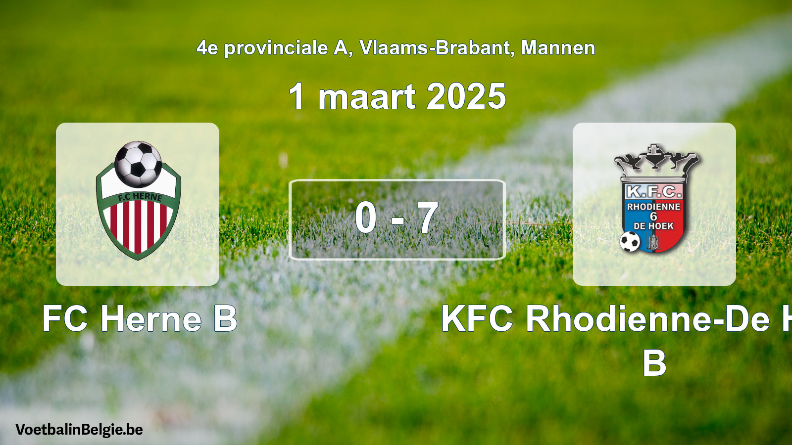 Gespeelde wedstrijd mannenvoetbal: FC Herne B - KFC Rhodienne-De Hoek B 0 - 7 (1 maart 2025)
