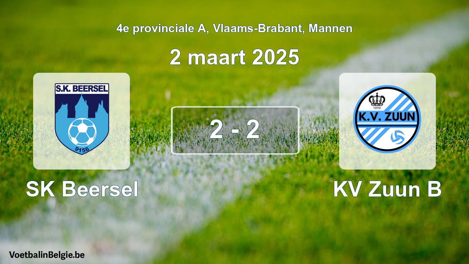Gespeelde wedstrijd mannenvoetbal: SK Beersel - KV Zuun B 2 - 2 (2 maart 2025)