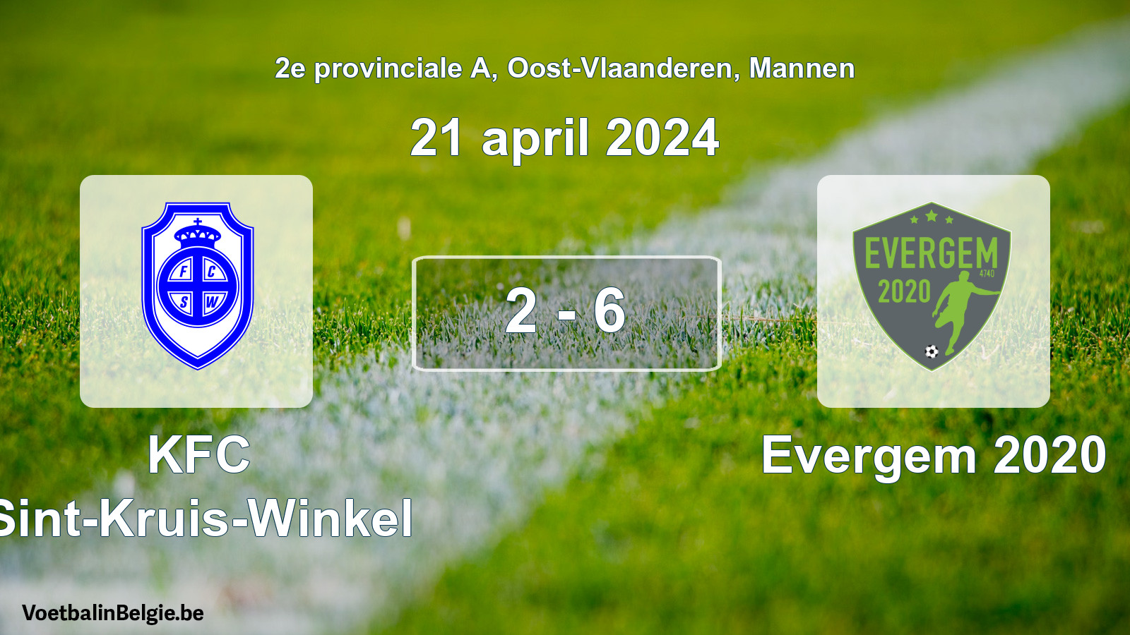 Gespeelde wedstrijd mannenvoetbal: KFC Sint-Kruis-Winkel - Evergem 2020 2 - 6 (21 april 2024)
