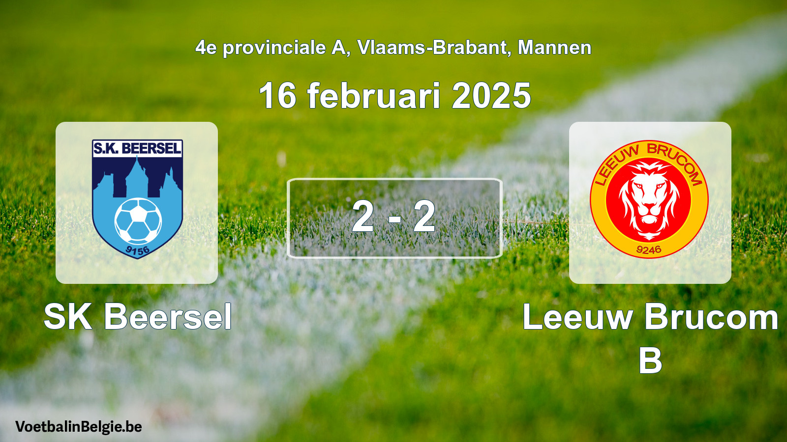 Gespeelde wedstrijd mannenvoetbal: SK Beersel - Leeuw Brucom B 2 - 2 (16 februari 2025)